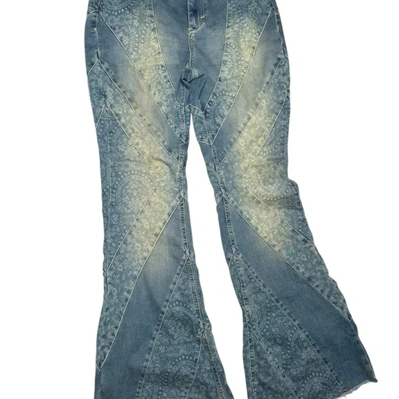 We The Free Free People mermaid Flare Jeans Vintage Blue 31 paisley - Picture 2 of 9